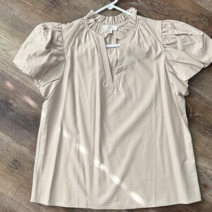 Entro, Elegant Beige Puff Sleeve Top, Womens Medium